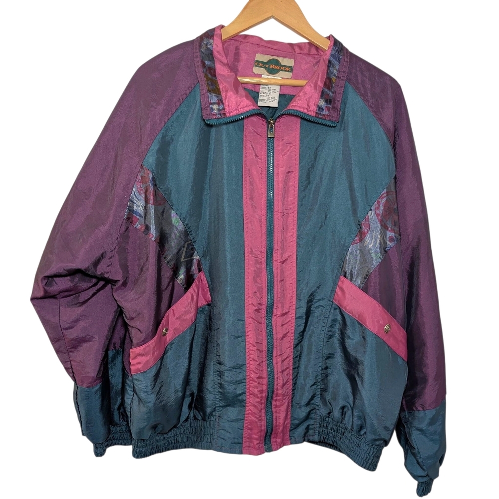 VTG Out Brook Retro Iridescent Nylon Windbreaker Track Jacket Women's XL